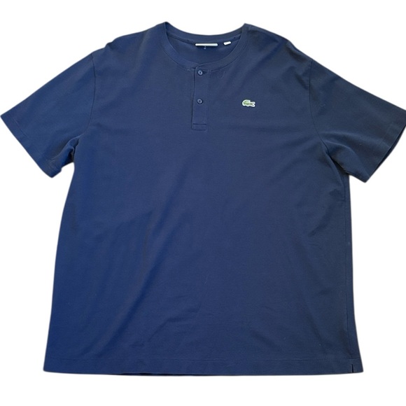 Lacoste Men's Henley Shirt Size 2XL 100% Cotton Navy Blue Logo READ - Picture 1 of 10